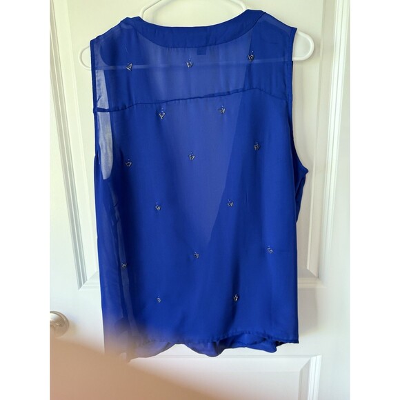 Worthington Women's Blue Sleeveless Studded Draped Blouse Top XL‎ - Picture 9 of 10